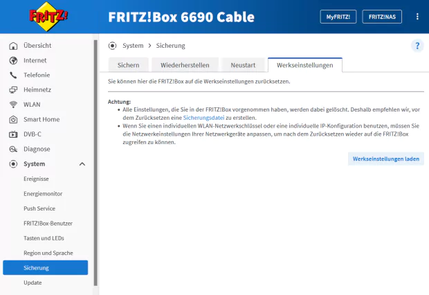 Werkseinstellungen in der Fritzbox